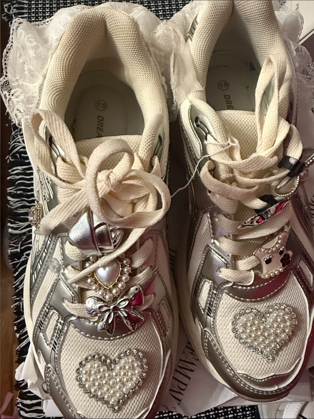 Dream Pairs Cream & Silver Pearl-Embellished Women's Sneakers